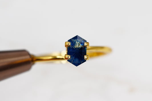 0.6 Carat Fantasy Cut Milky Parti Dark Blue/Yellow Natural Sapphire